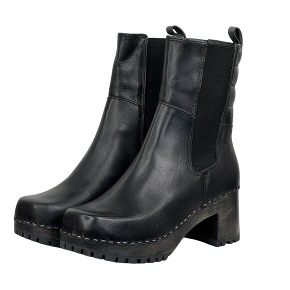 Mia Women's Justina Clog Boots Black Size 7 NEW Chunky Real Wood Sole Retro 90s - Picture 1 of 10